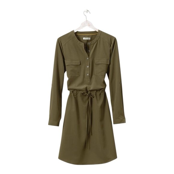 Orvis XL Army Green Button Down Utility Drawstring Waist Short Dress Zip Pockets - Picture 2 of 13